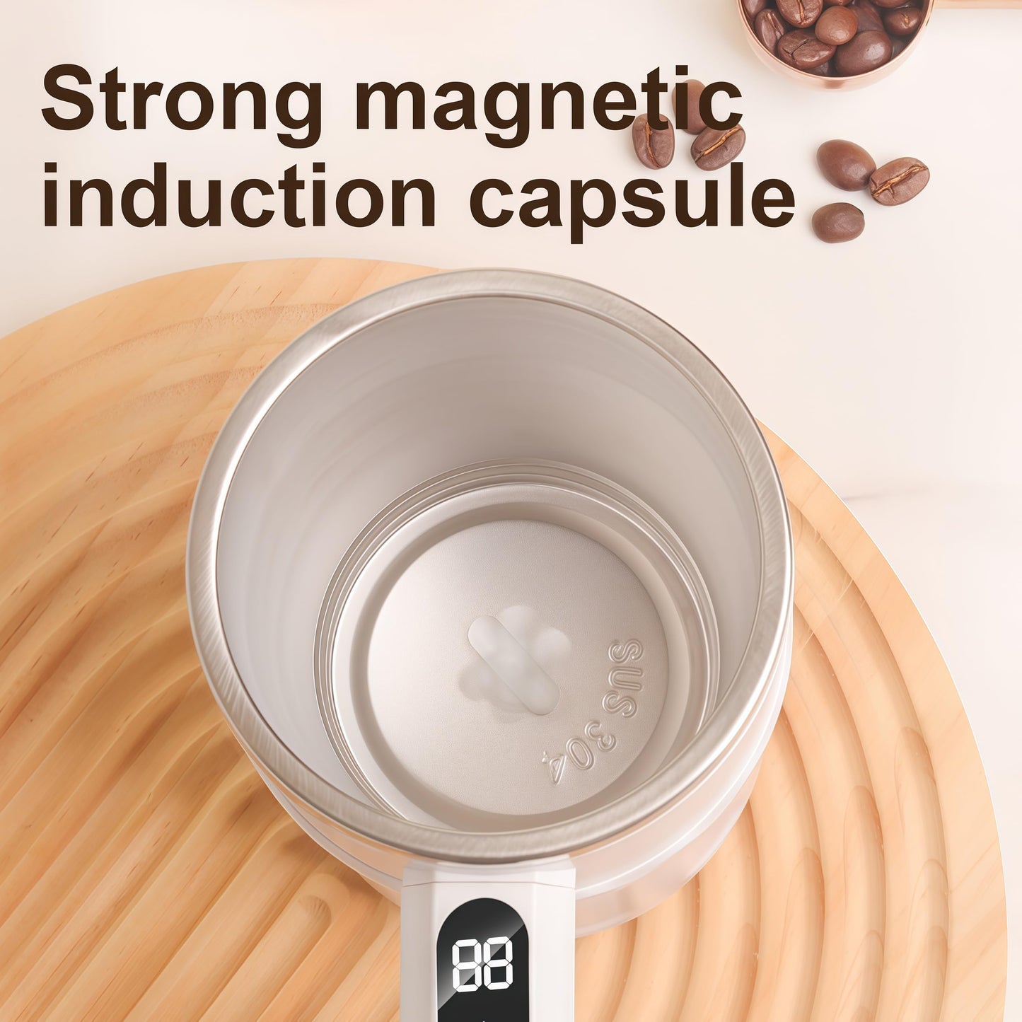 Qevcumuk Self stirring coffee mug 12.8oz - Digital Temp Display, Touch Switch, 20s Auto Shutoff, Type-C Fast Charging, Rechargeable self stirring mug