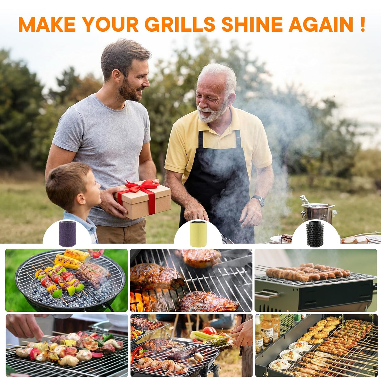 Electric Grill Brush for Outdoor, Rechargeable BBQ Grill Cleaner with 3 Heads,Cordless Rechargeable Grill Brush,3-Speed-450 RPM,150 Mins Runtime Grill Cleaning Brush