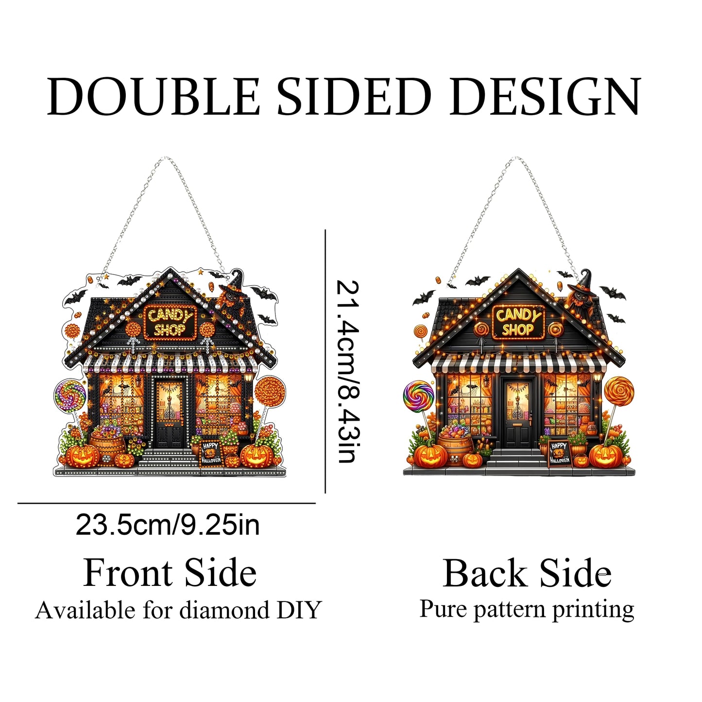 JJFox Diamond Art Hanging Kit for Adult,Special Shaped Rhinestone,DIY Acrylic Diamond Art Painting Window Pendants Home Garden Wall Hanging Kits Hanging Ornament (Candy House)
