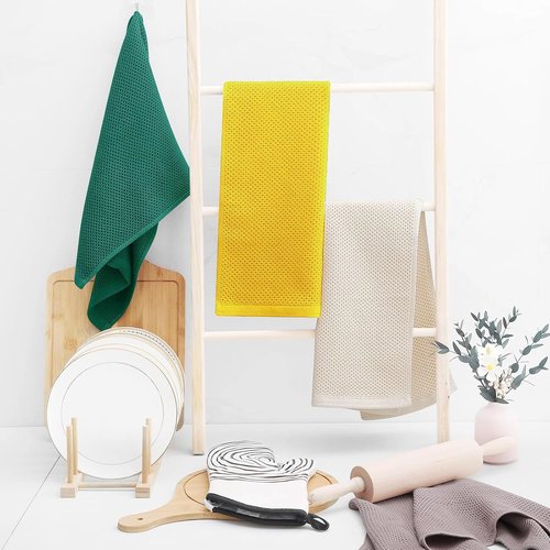 Homaxy 100% Cotton Waffle Weave Dish Towels - Ultra Soft & Absorbent, 13 x 28 Inches, Dark Green | 6-Pack