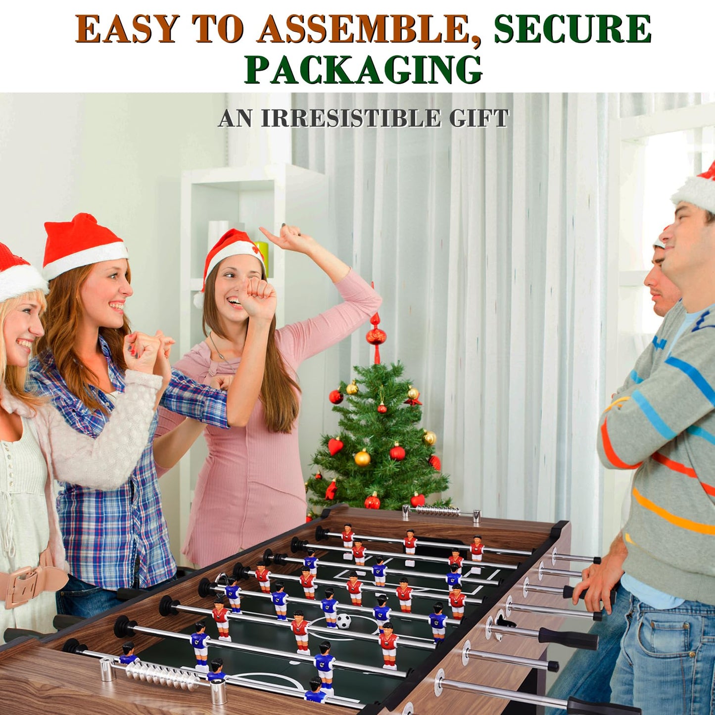 REAHOISY 58 Inch Large Size Foosball Table Adult Size, Full Size Soccer Game Table w/2 Balls, Leg Levelers & Heavy-Duty Legs, Durable Arcade Football Table for Game Room, Home, Office, Party (Brown)