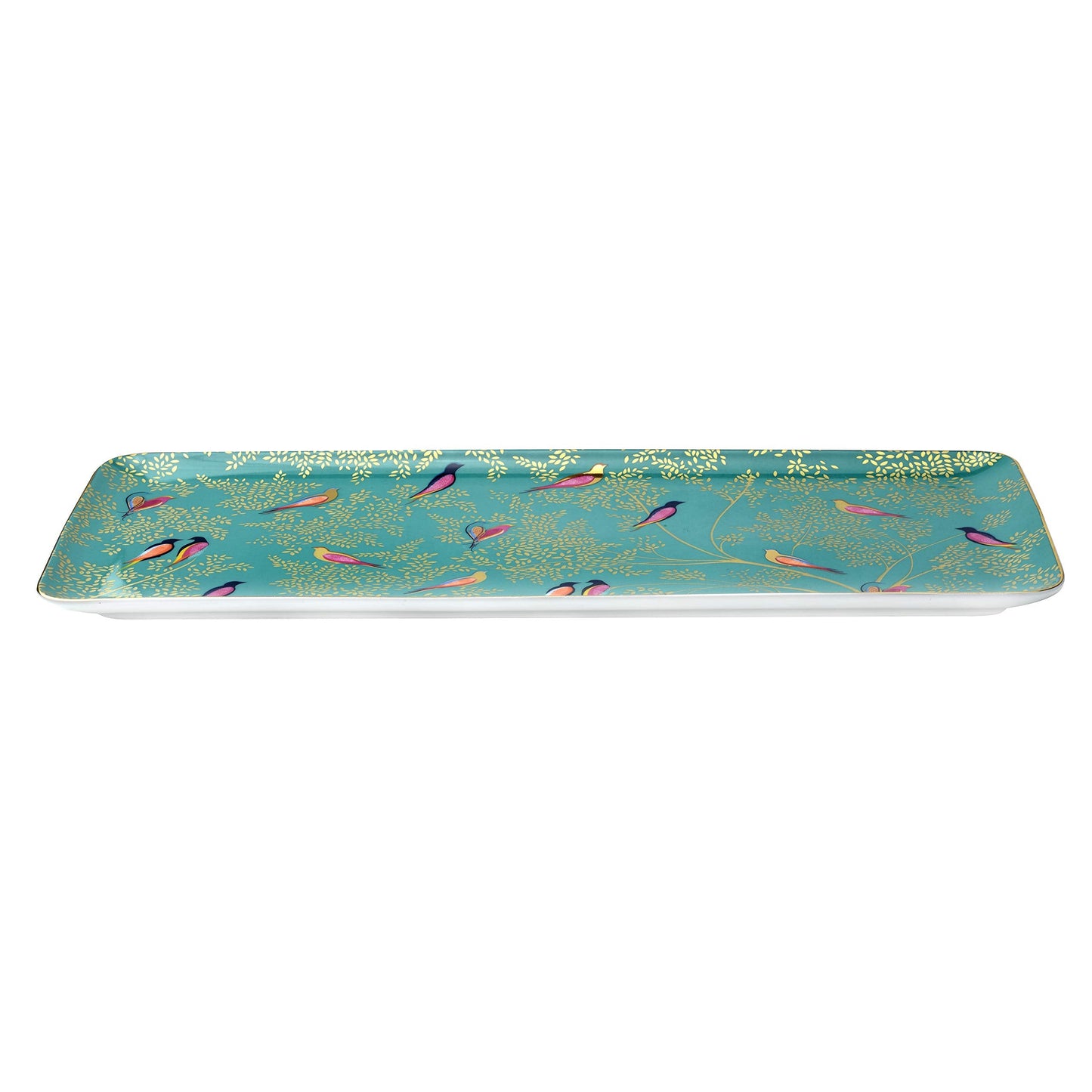 Portmeirion Sara Miller London Chelsea Sandwich Tray | 14 Inch Serving Tray for Appetizers and Snacks | Made of Fine China with Gold Detail | Handwash Only