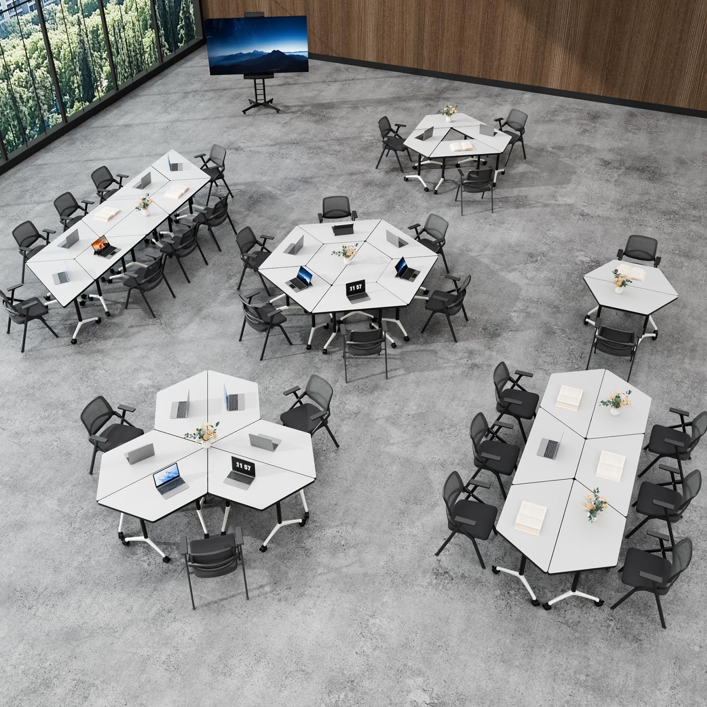 6 Pack Folding Conference Table,T-Shaped Conference Room Tables with Wheels, 47.2 in Modern Conference Table,Mobile Modular Seminar Meeting Desk for Classrooms,Office & Seminar (6, White)
