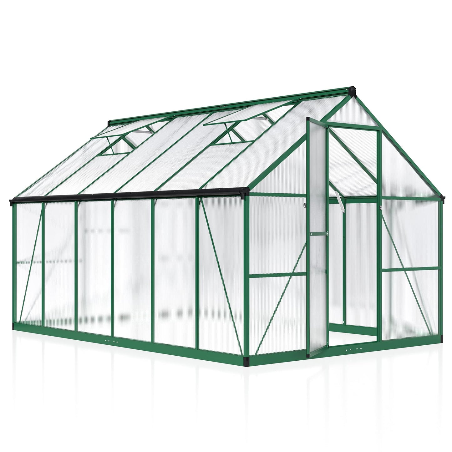 AirWire 8×12 FT Walk-in Greenhouse for Outdoors, Polycarbonate Greenhouse Kit with Roof Vent, Large Heavy Duty Green Houses for Outside Backyard Patio Garden, Green