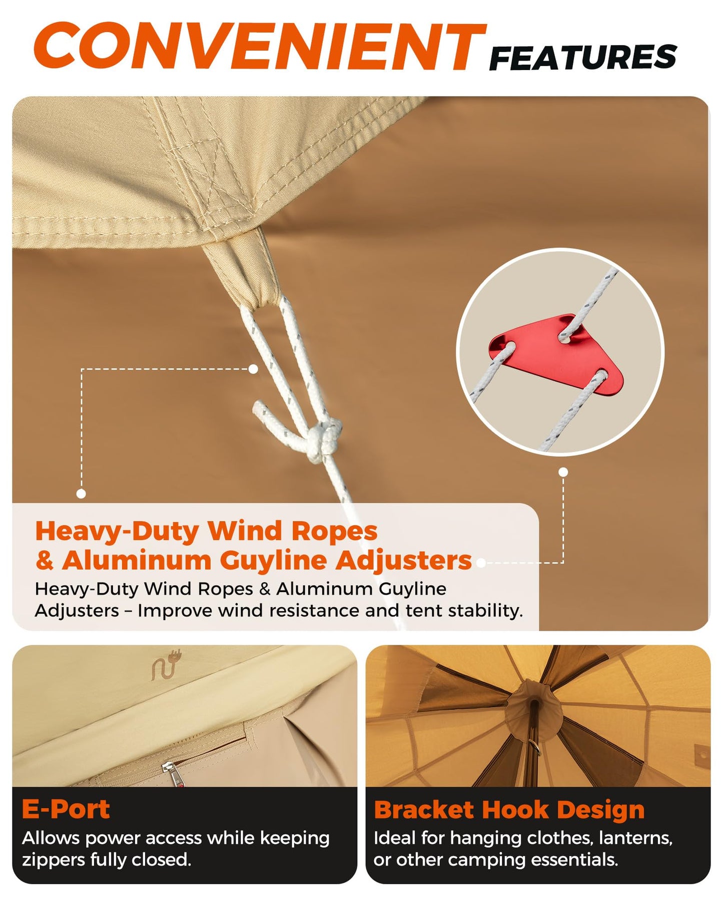KingCamp Glamping Tent for 4 Seasons, 13.2ft/16.4ft Large Waterproof & Windproof Luxury Bell Yurt Tent w/Stove Jack, Spacious for Family Camping Hunting Parties