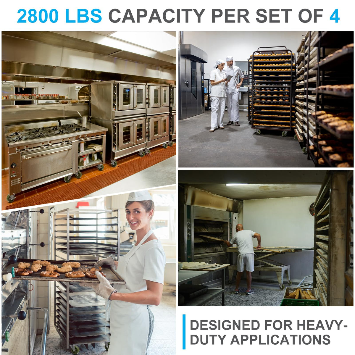 SY America 4"×1.5" Caster Wheels,High Temp Green Epoxy Wheel -Industrial Bakery and Oven Rack Wheels Set of 100, 5/8" Bore Bearings - 2800 lbs Capacity