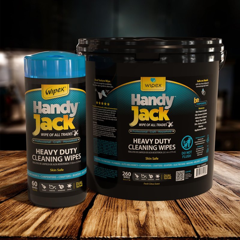 Wipex Handy Jack Heavy Duty Wipes, Dual Texture Cleaning Cloth, Use on Hands, Equipment, Tools - Removes Paint, Adhesives, Oil, Grease, & Dirt, Bulk Size, 260 Count (Pack of 1)