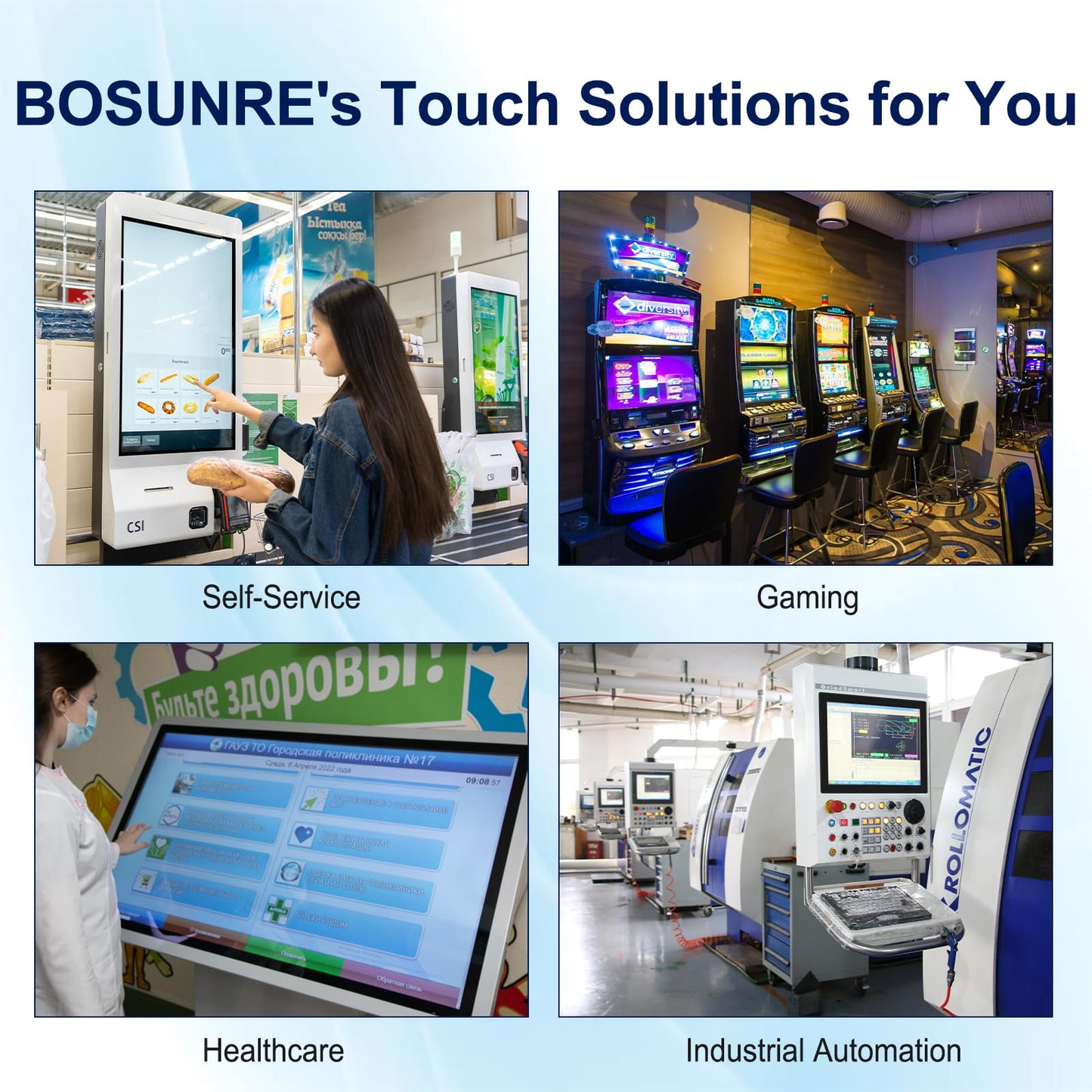 Bosunre 15.6 Inch Capacitive Touch Screen Monitor, 1920x1080 Industrial Touch Display, Metal Housing HD-MI,VGA Input, Open Frame Touchscreen Monitor for Industrial Automation Control