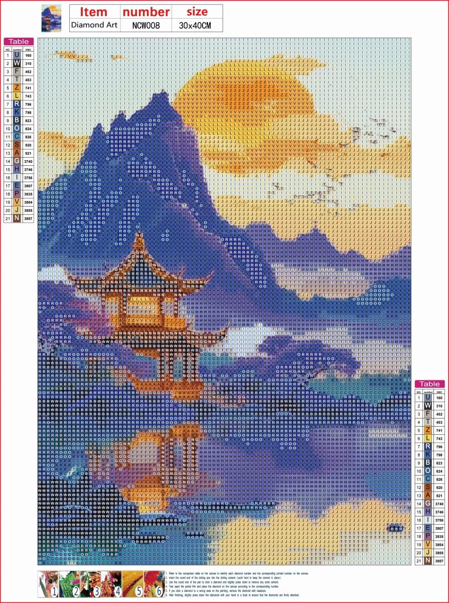 ZSWLLHP 12-Pack Asian Landscape Diamond Painting Kits, Full Round Drill 5D Purple Mountain Pagoda Scenery Diamond Art Sets for Adults, DIY Handmade Gem Paintings for Home Office Wall Art Decor
