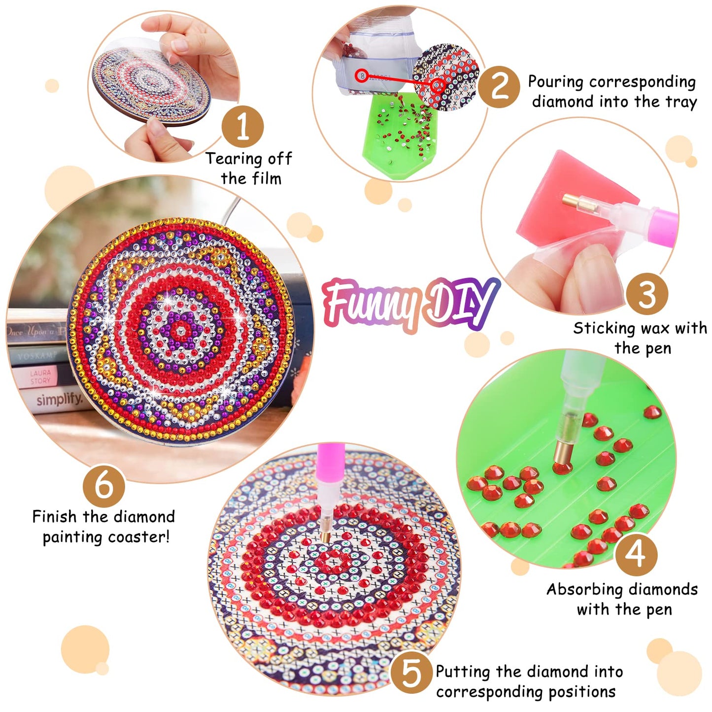 BSRESIN 8 Pcs Coasters with Holder, Mandala DIY Diamond Art Crafts for Adults, Small Diamond Painting Kits Accessories