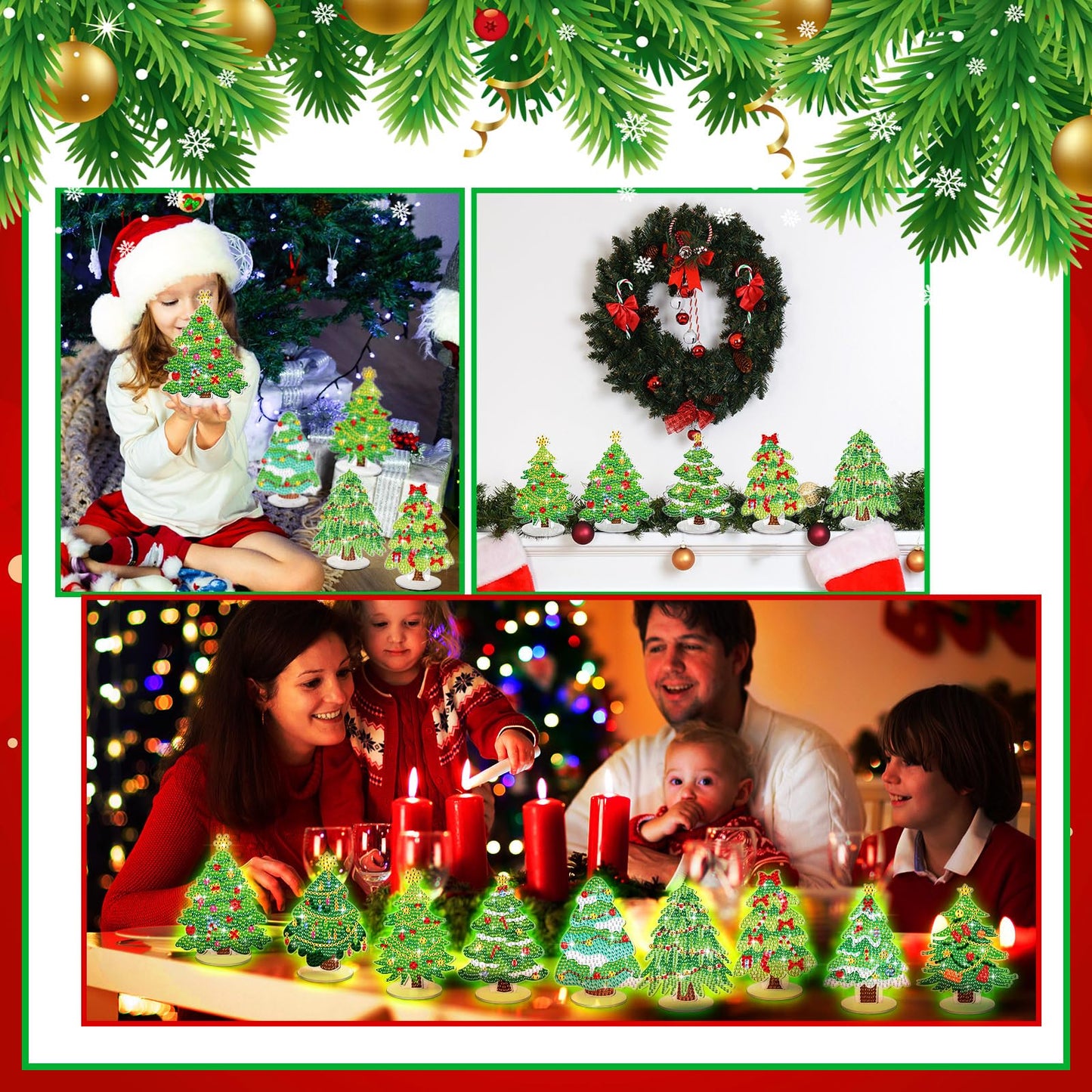 DoubleFill 9 Pcs Luminous Christmas Diamond Painting Tabletop Decor Double Sided Xmas Diamond Art Kits for Adults Glow in the Dark Christmas Centerpieces for Table Desktop DIY Crafts