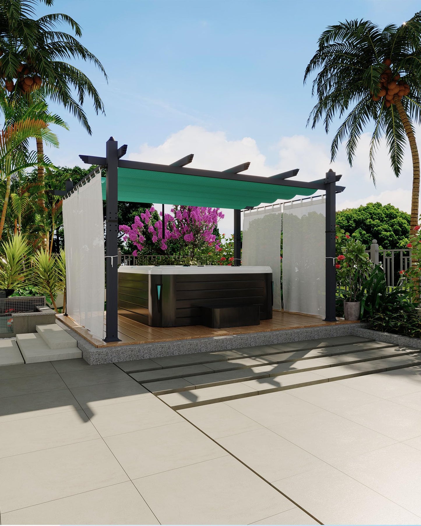 KYBOLT 10x13 Ft Outdoor Pergola with Retractable Canopy & Side Mesh Screen Patio Gazebo for Garden Backyard Deck Grape Trellis(Blue+White)
