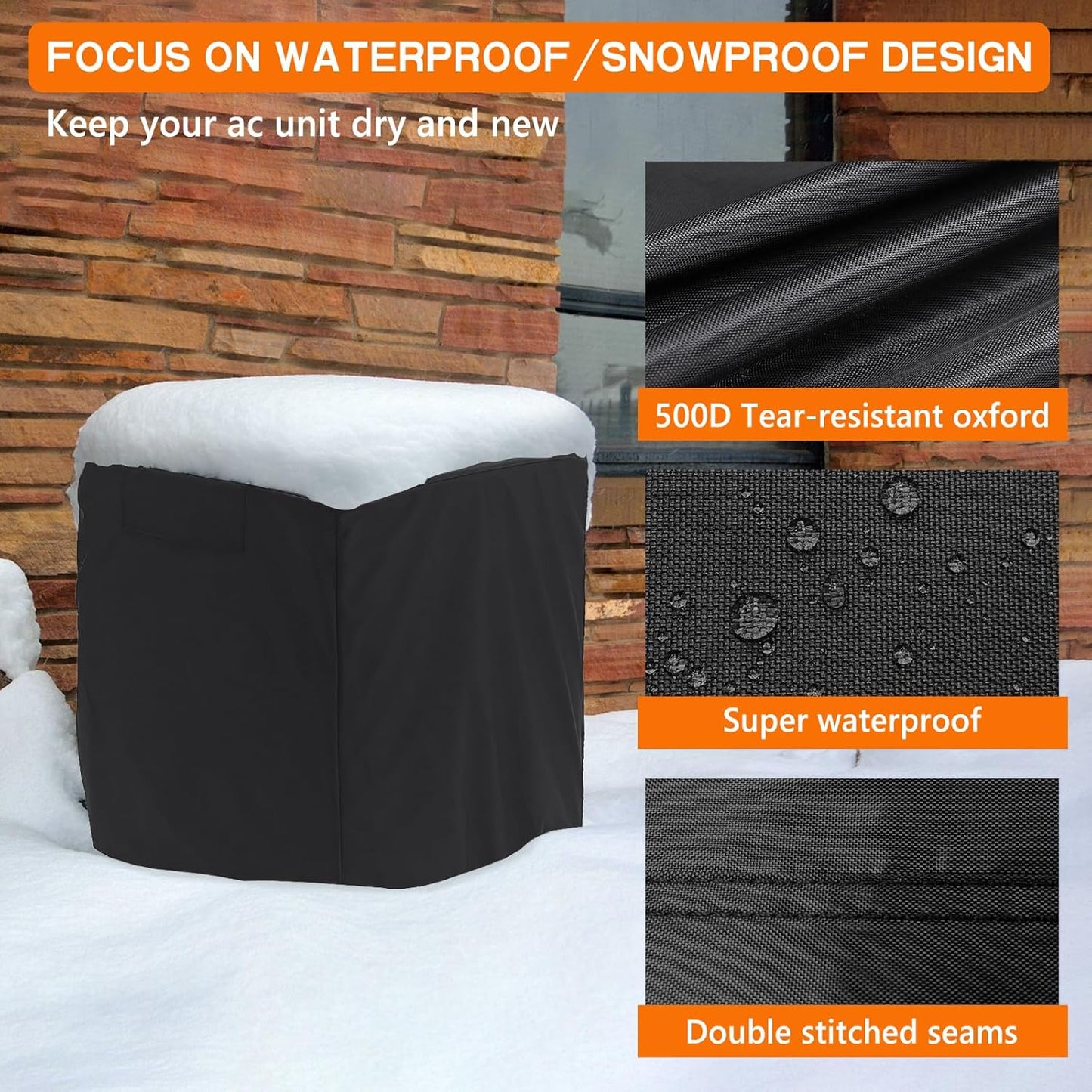 STARTWO Air Conditioner Cover for Outside Units, Durable Waterproof Square AC Cover with Windproof Buckles, Black