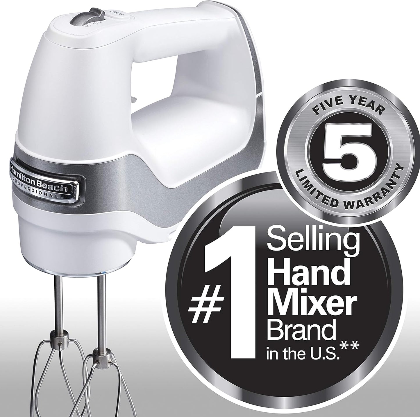 Hamilton Beach Professional 5-Speed Electric Hand Mixer, High-Performance DC Motor, White with Storage Case