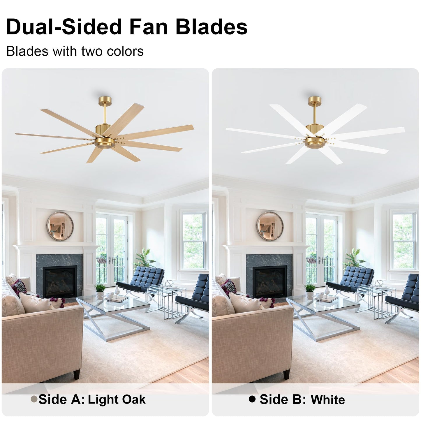 WINGBO 64" Ceiling Fan without Light, Modern Large Ceiling Fan with Remote Control, 6-Speed Reversible Noiseless DC Motor, Gold and White/Oak Blades for Living Room, Bedroom & Covered Outdoor