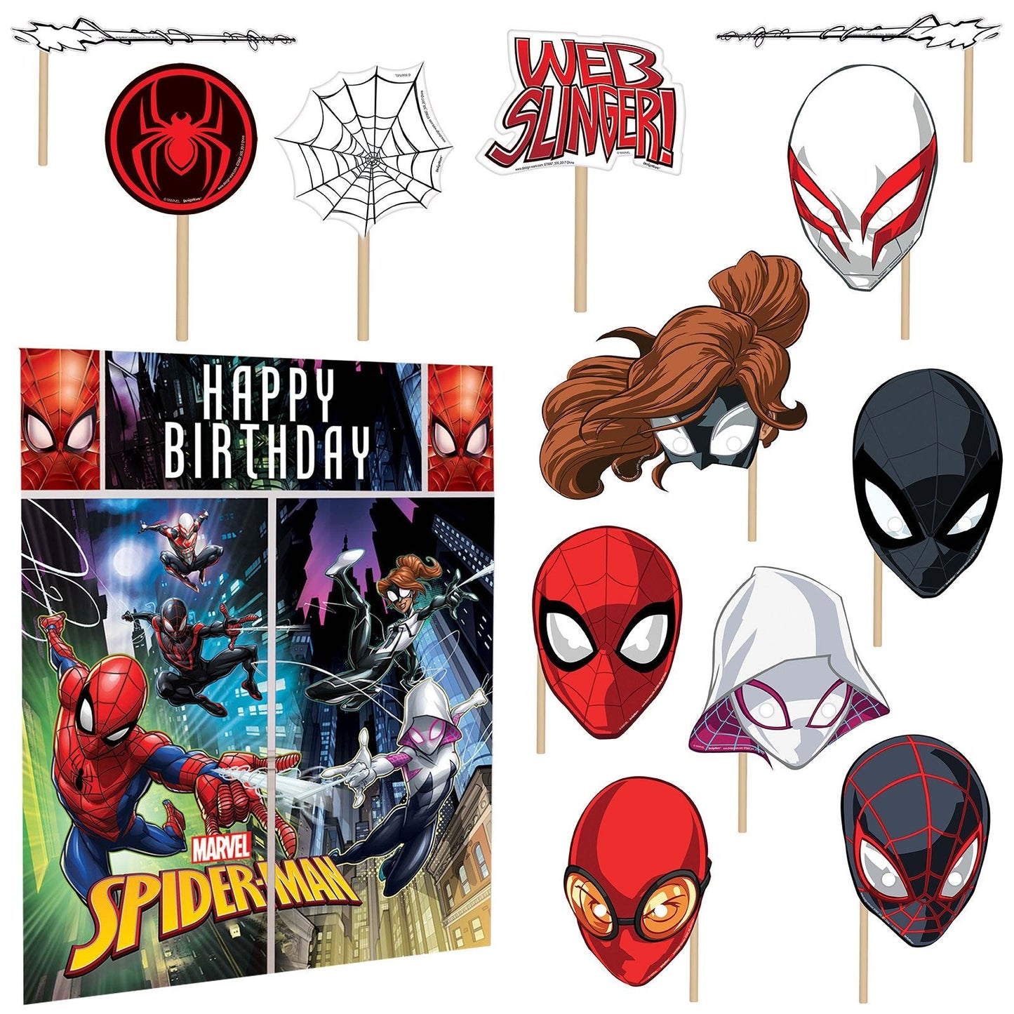 Amscan 671171 Spider-Man Webbed Wonder Scene Setter with Props, Birthday 4 ct, 59" x 65", Multicolor