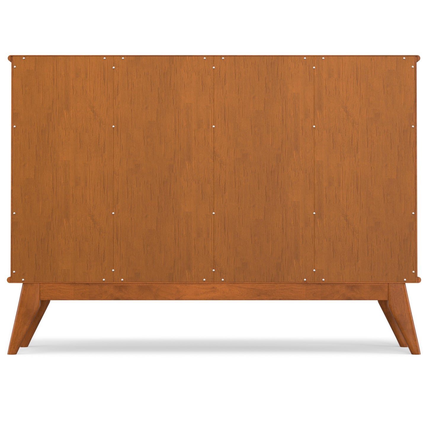 SIMPLIHOME Draper Console Table - 57 Inch Wide Solid Hardwood 8-Cube Sofa Table in Teak Brown, Mid-Century Modern Bookcase for Entryway or Living Room with 8 Open Storage Cubbies and Tapered Legs