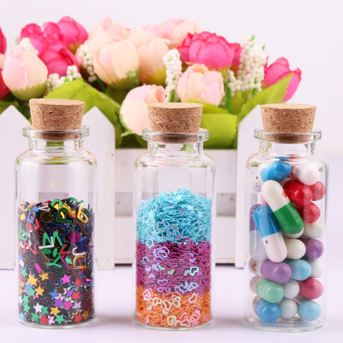 MaxMau 48 Pack, 30ml Glass Jars with Corks Lid,Clear Glass Bottles for Spices Herbs Crafting Project Party Favors