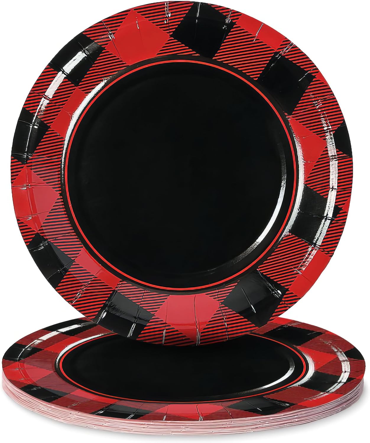 Fun Express Buffalo Plaid Paper Dessert Plates, 8 Count, Festive Red and Black Design for Parties