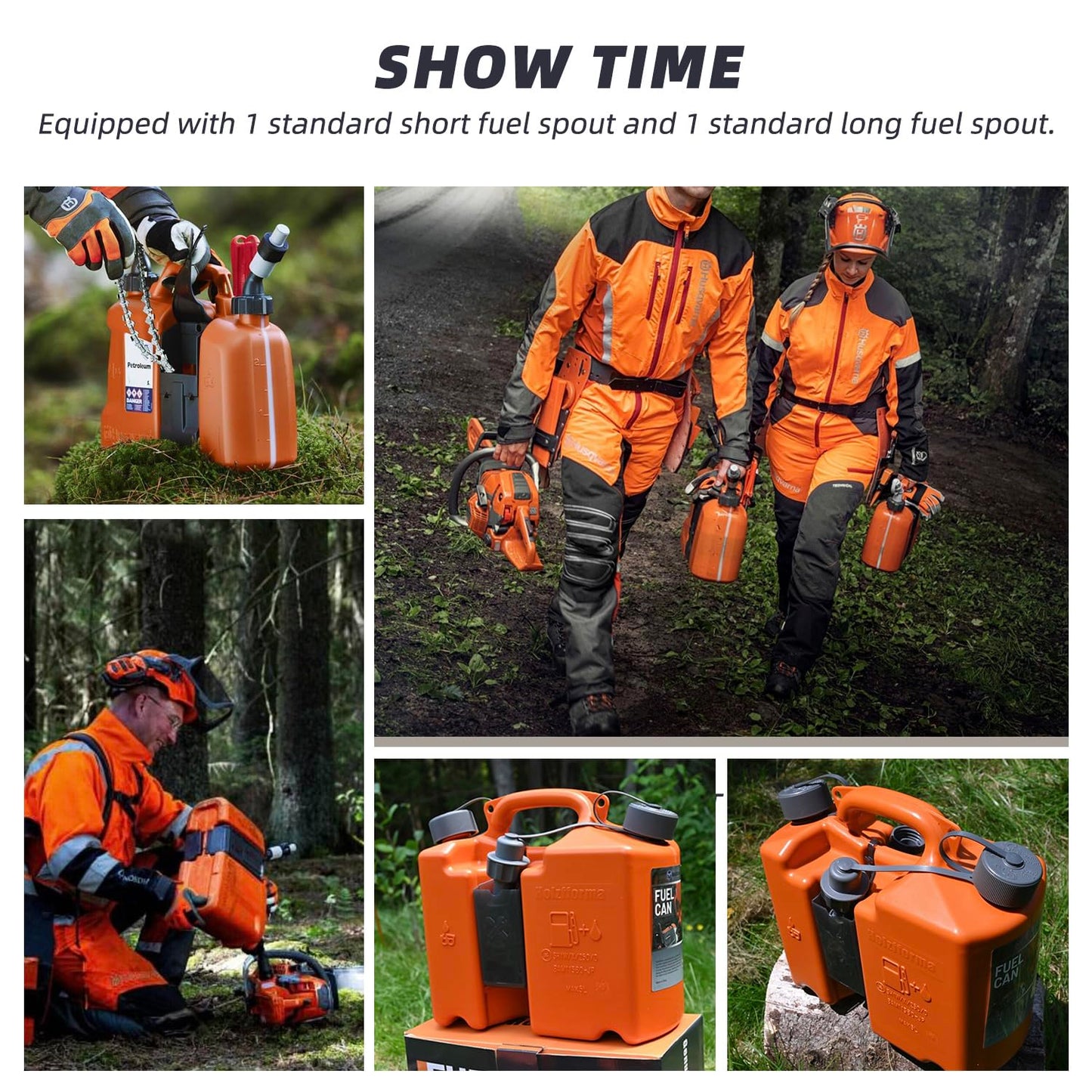 Fuel Container with Spill Proof Smart Control Spout with Bonus Spout Extender, Fuel Can 5 L + 2.5 L Oil 0000 881 0113 00008810113 With Two tool carriers for Shtil Chainsaw – Orange