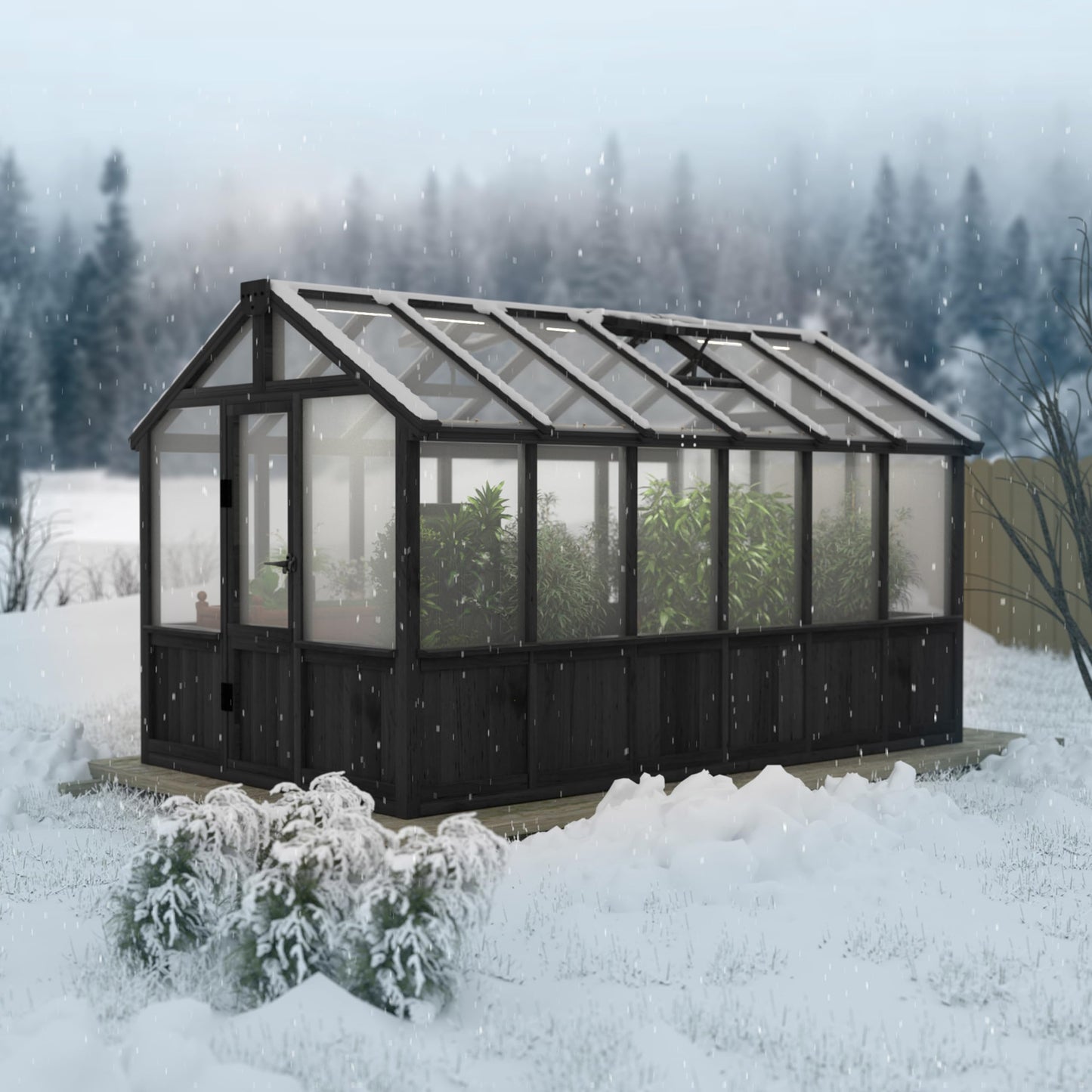BlueWish 6x12FT Greenhouse, Greenhouse for Outdoor with Cedar Frame, Adjustable Vent, Wood Greenhouses with Polycarbonate Panel, Green House for Outside, Garden, Backyard, Black