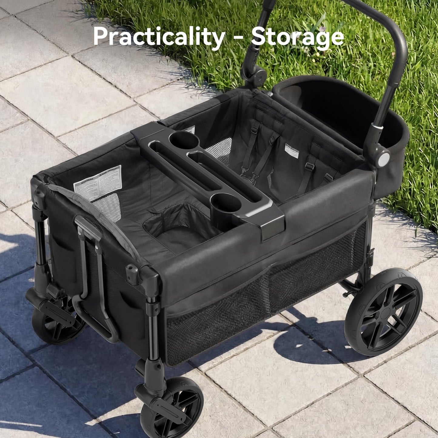Fldofaves Wagon Stroller for Kids, 4-Seat Kid Wagon for Toddlers, Multi-Child Baby Wagon Stroller, Heavy-Duty Kids Wagon with Canopy, Large Foldable Toddler Stroller Wagon for Outdoor Travel