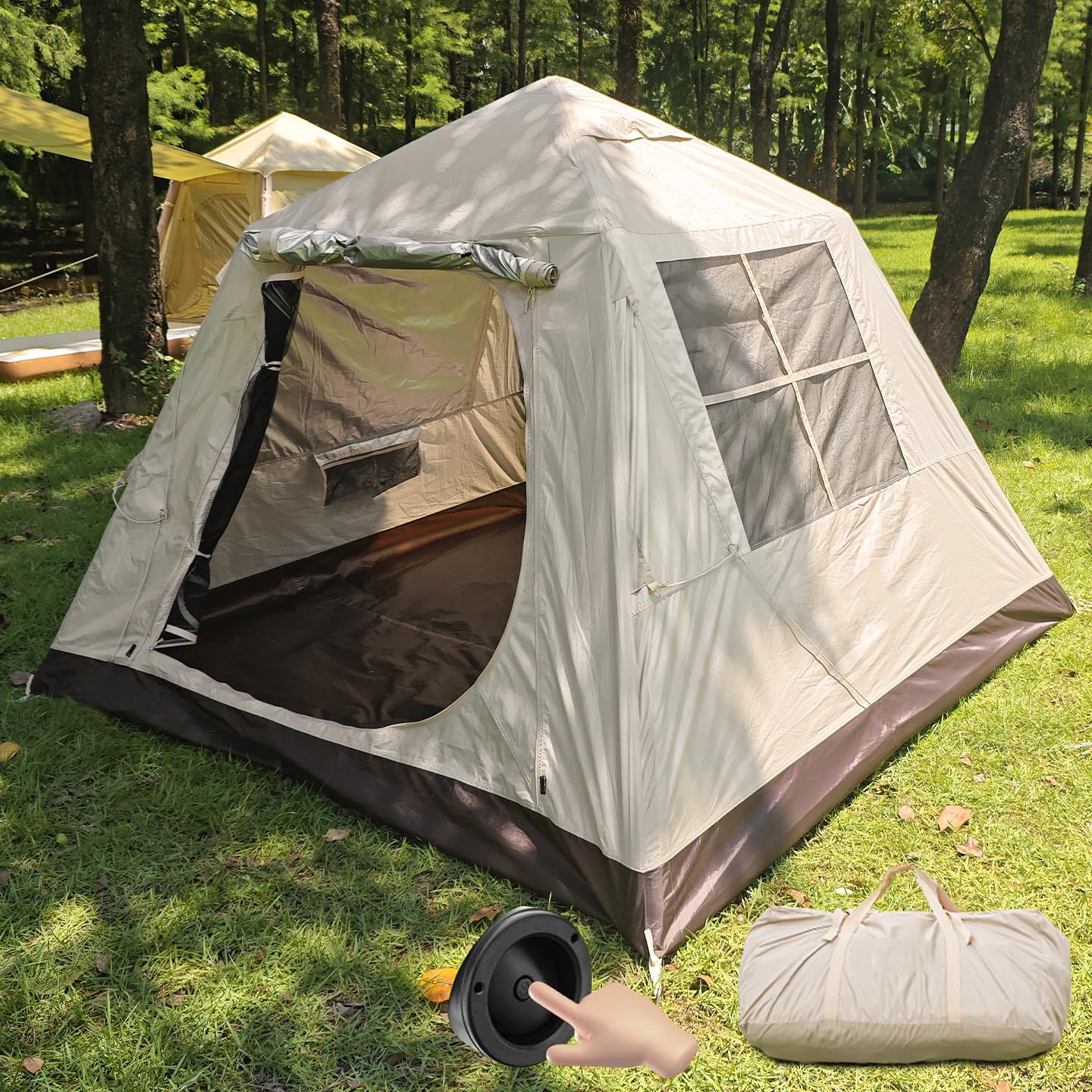 Auto Inflatable Tent for Camping 2/3/4 Person, TPU Material Eco-Friendly 1-Min Instant Air Pop Up Shelter with Pump and Windows-Portable Wind Waterproof Cabin Hiking Beach 4 Season 7.5 * 7.5FT