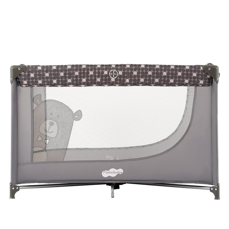 Pamo Babe Compact Pack and Play - Portable Crib for Baby, Lightweight Foldable Travel Playard with Mattress Pad & Carry Bag, Safe Breathable Travel Bed for Home, Trips & Family Visits, Cute Pattern