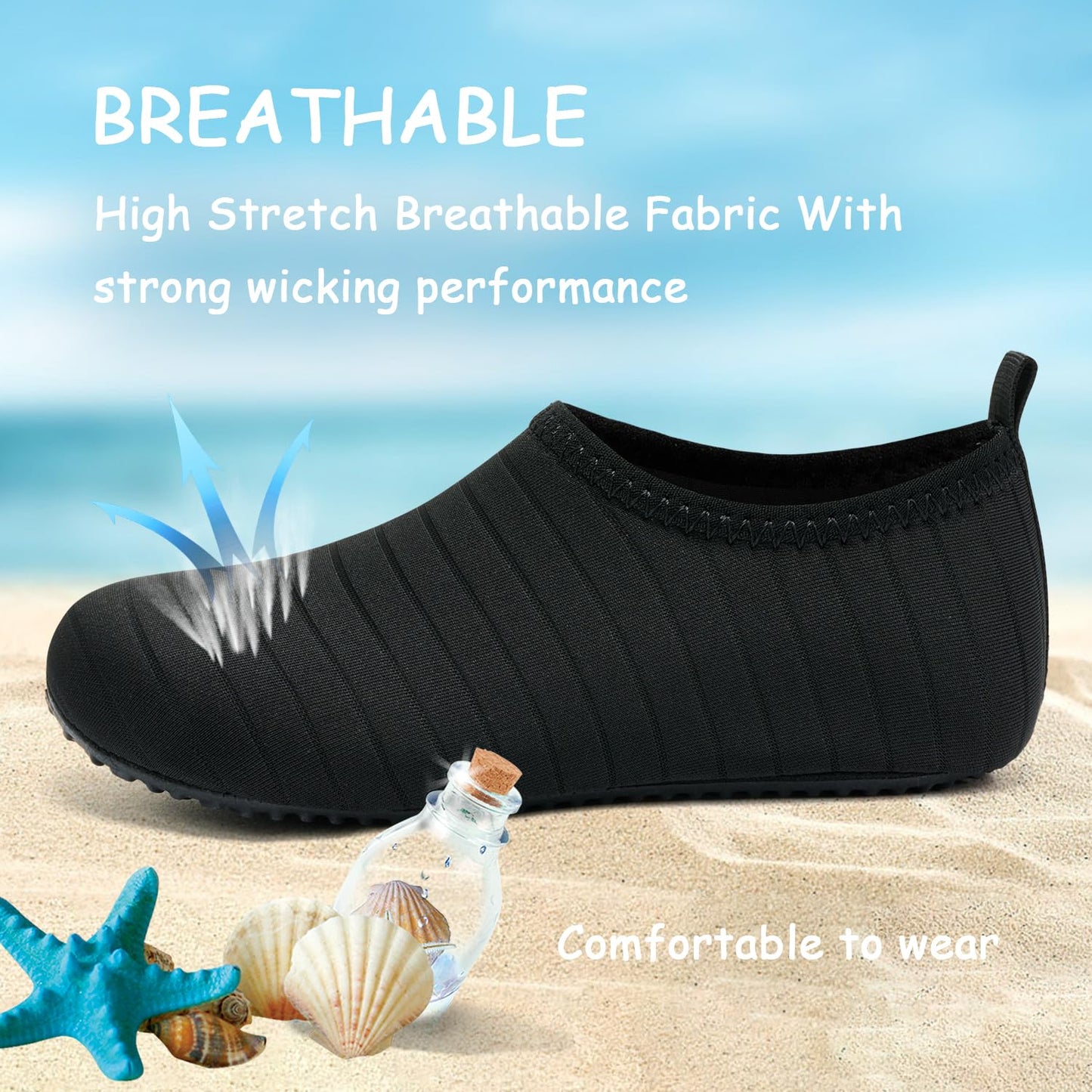 ANLUKE Kids Boys Girls Water Shoes Barefoot Aqua Socks Fast Dry Beach Swim Outdoor Sports Shoes for Toddler Black 32/33