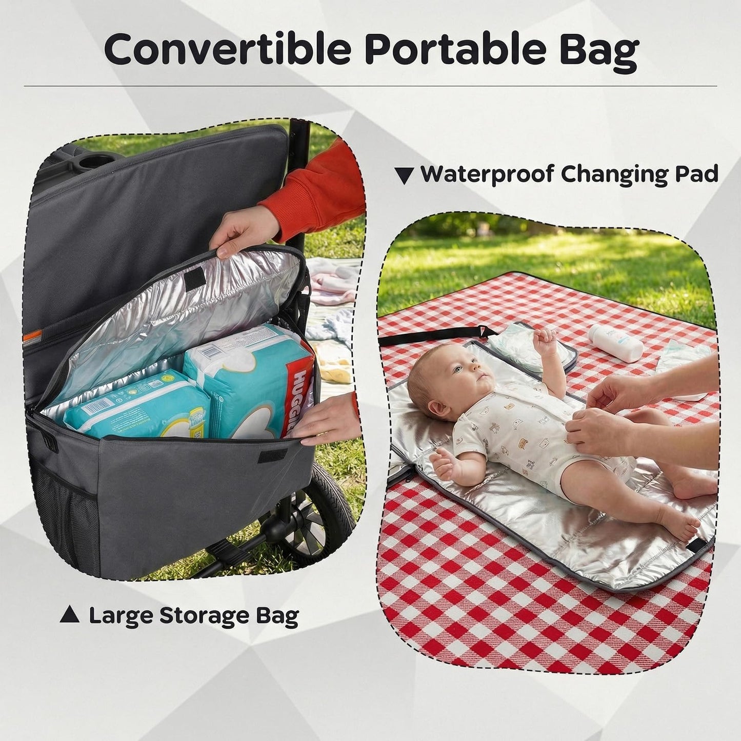 BABY JOY Wagon Stroller for 4 Kids, Foldable Stroller Wagon with Removable Canopy, Adjustable Handle, Snack Tray, Parent Organizer, 5-Point Safety Harness, Convertible Diaper Bag/Changing Pad (Gray)