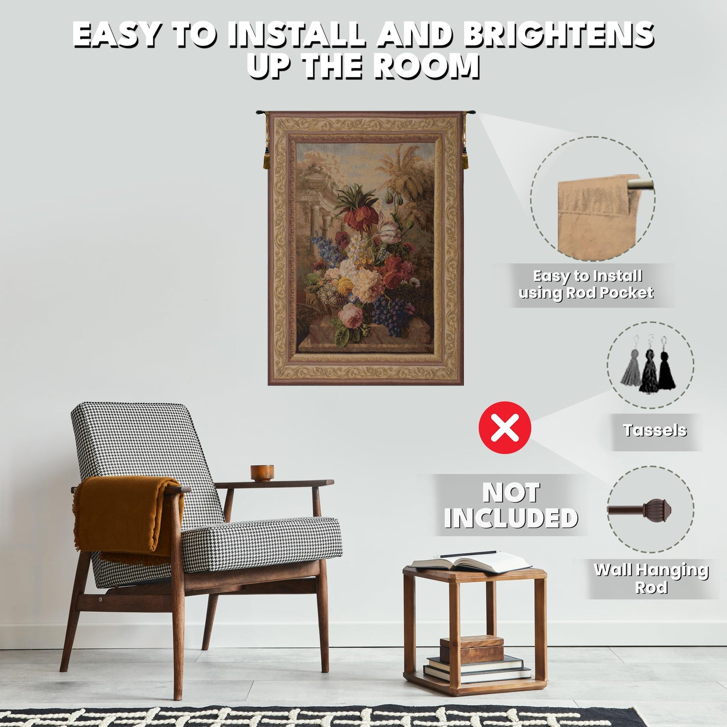 Charlotte Home Furnishings Inc. Bouquet Exotique French Tapestry Wall Hanging 78 X 58 Inch Viscose Cotton And Polyester Blend Wall Art Perfect For Home Decor Wall Decor By Jan Frans Van Dael