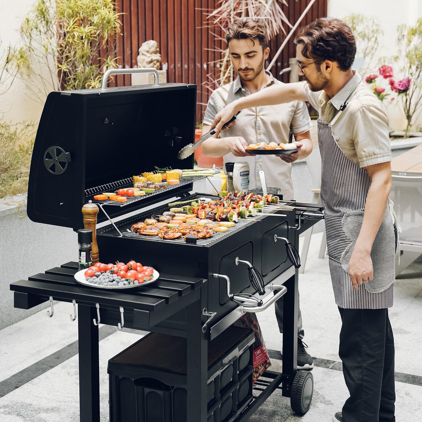 ONLYFIRE GRILLS Large BBQ Charcoal Grill with Cart & 2 Liftable Charcoal Trays, 794 SQ.IN Cooking Area, Heavy Duty Outdoor Barbecue Grill with Foldable Side Tables, Wheels & Cover, GS339