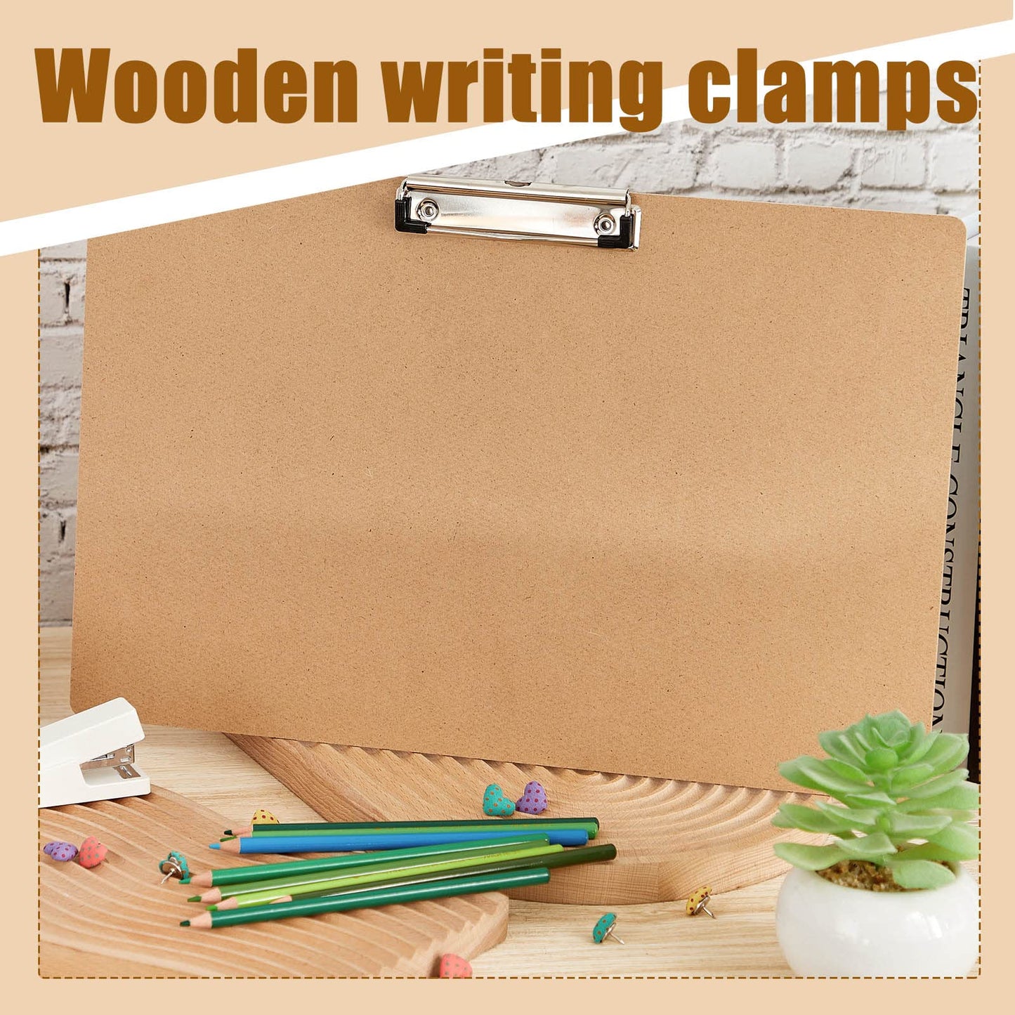 Henoyso 8 Pcs 11x17 Clipboard Wooden Horizontal Lap Board Extra Large Wood Clip Board with Low Profile Clip Desk Brown Landscape for Drawing Sketch Art for Classroom Office School Architects