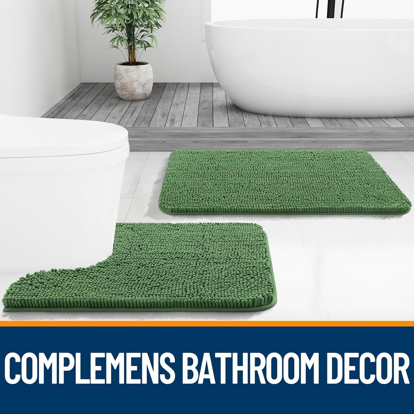 OLANLY Bathroom Runner Rugs - Soft Absorbent Chenille with Rubber Backing | 59x24 Inches, Olive Green