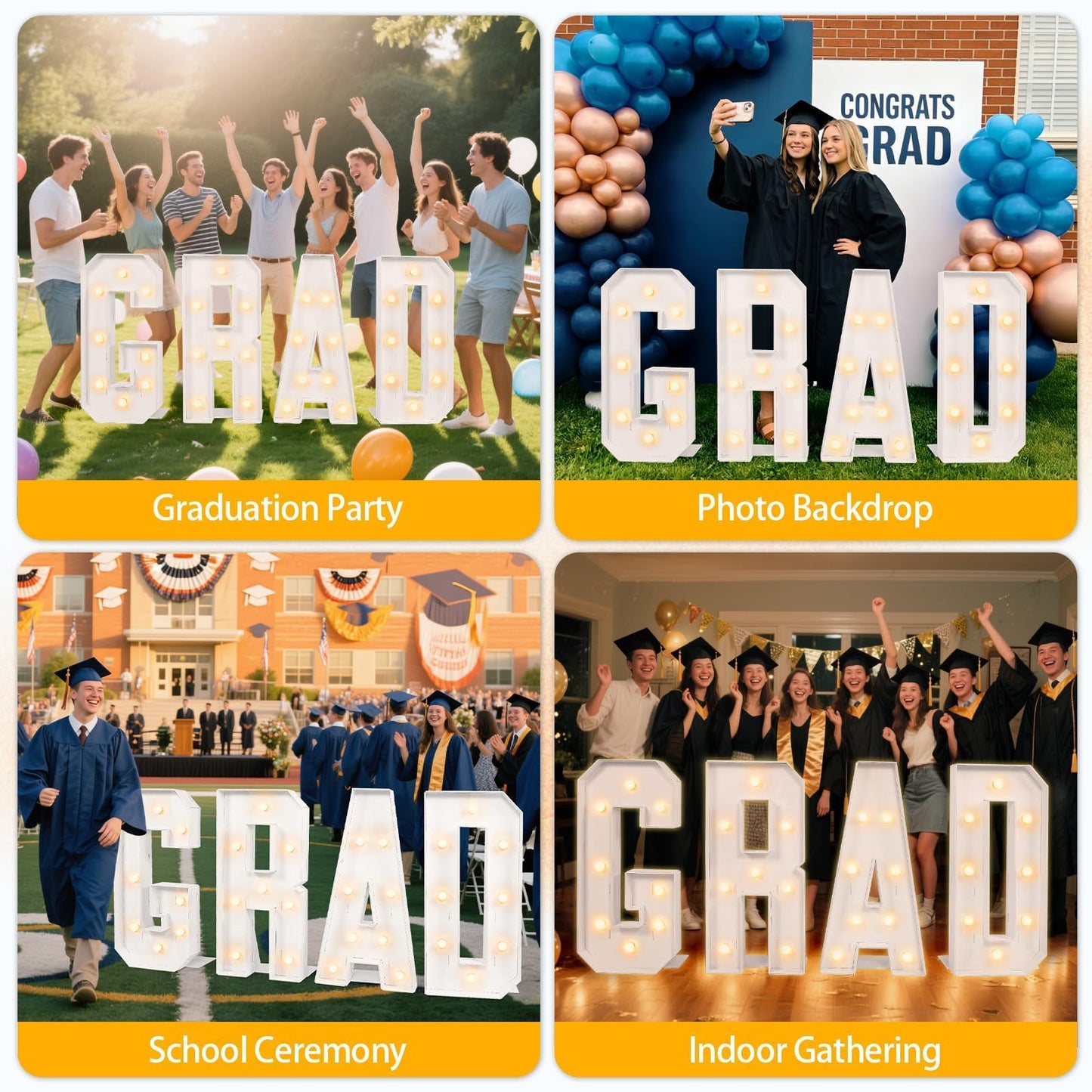 Graduation Decorations 2026, 3FT Tall Marquee Letters Grad LED Letter Sign Party Supplies, Large DIY Pre-Cut Foam Board Kit Decor for Kindergarten Preschool High School College Prom Graduation