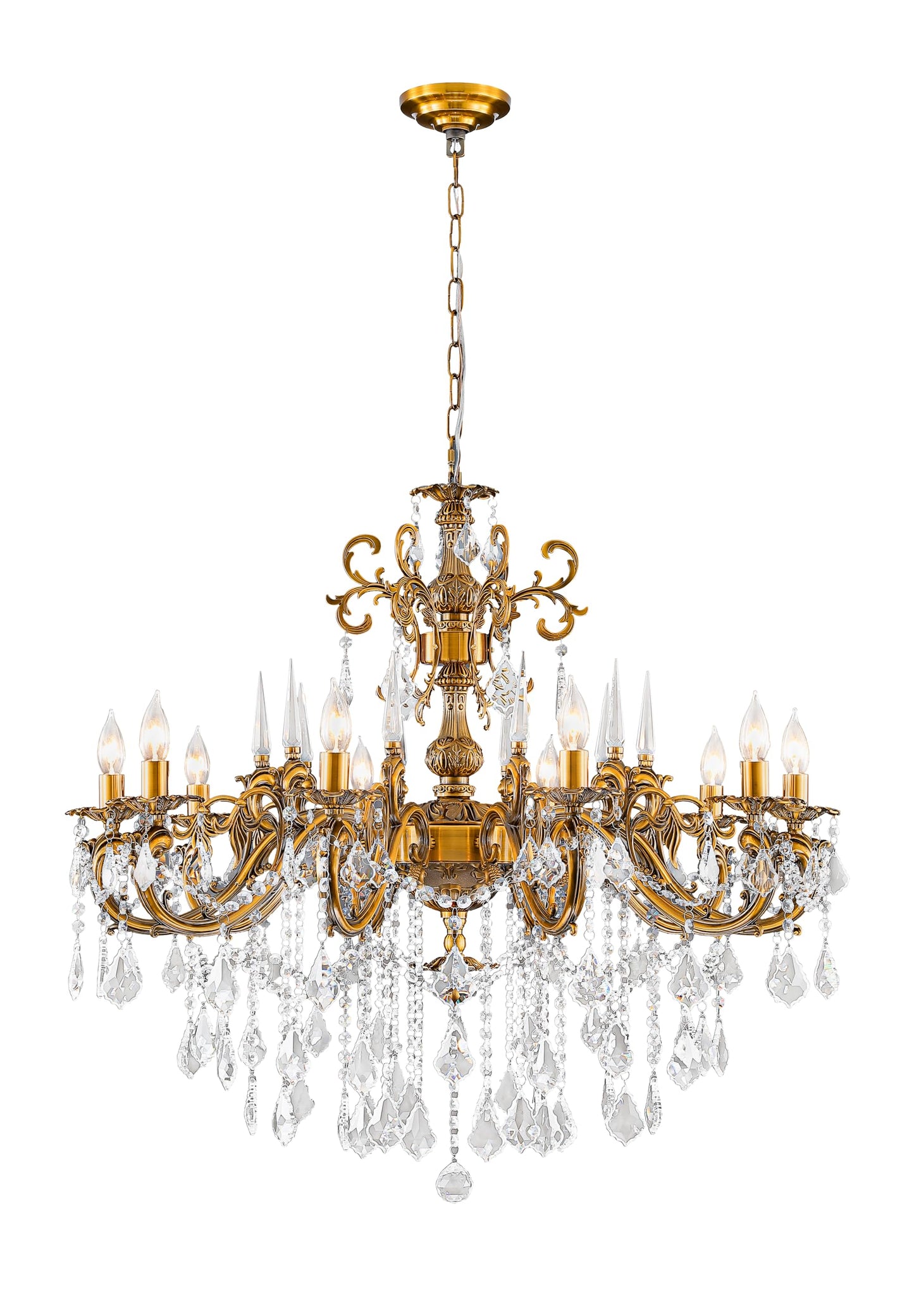 MEELIGHTING Gold Crystal Chandelier, 10-Light Antique Bronze Candle Pendant Ceiling Light Fixture with K9 Crystals for Dining and Living Room, Bedroom, Kitchen Island, Hallway, Dia 36"