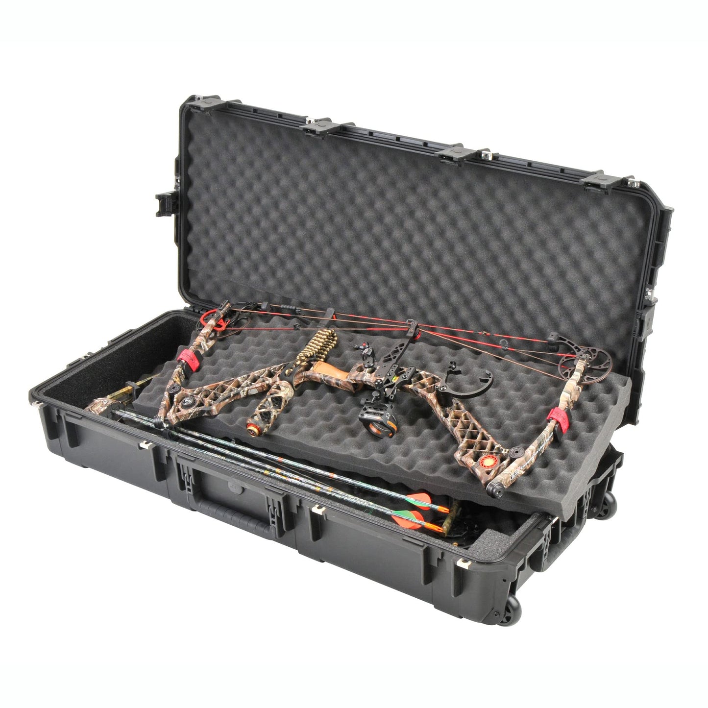 SKB Cases iSeries Portable Double Rifle Large Case, Parallel Limb Bow Carrying Chest Hard Plastic Exterior Heavy Duty Case with Wheels, Black