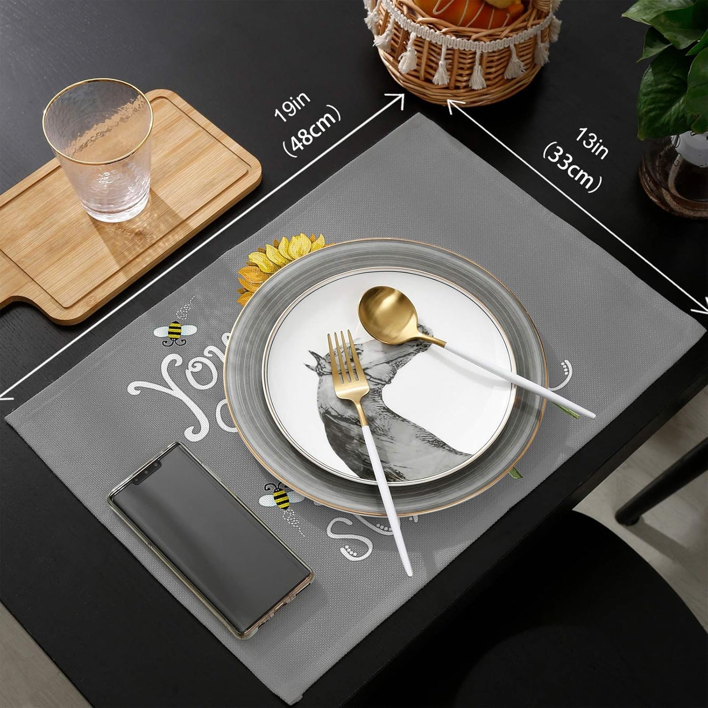 You are My Sunshine Placemat Set of 6 for Dining Table - Cotton Linen Waterproof Cloth Table Mat, Easy Clean