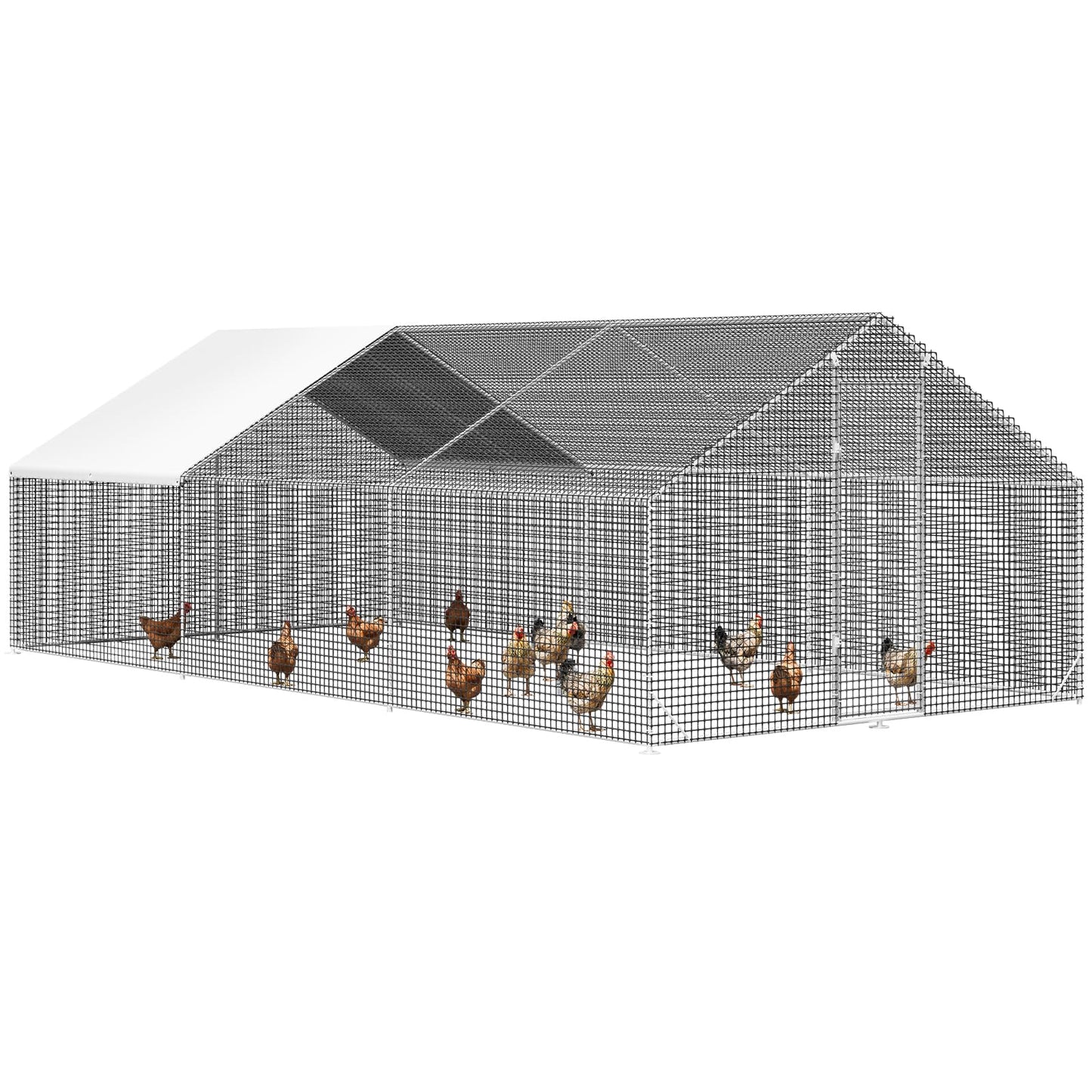 LEVELEVE Large Walk-in Chicken Coop with Chicken Run, Galvanized Poultry Enclosure with Waterproof Anti-UV Cover and Security Lock, Ideal for Rabbit, Duck, Backyard and Farm Yard, 19.7'x 9.8'x 6.6'