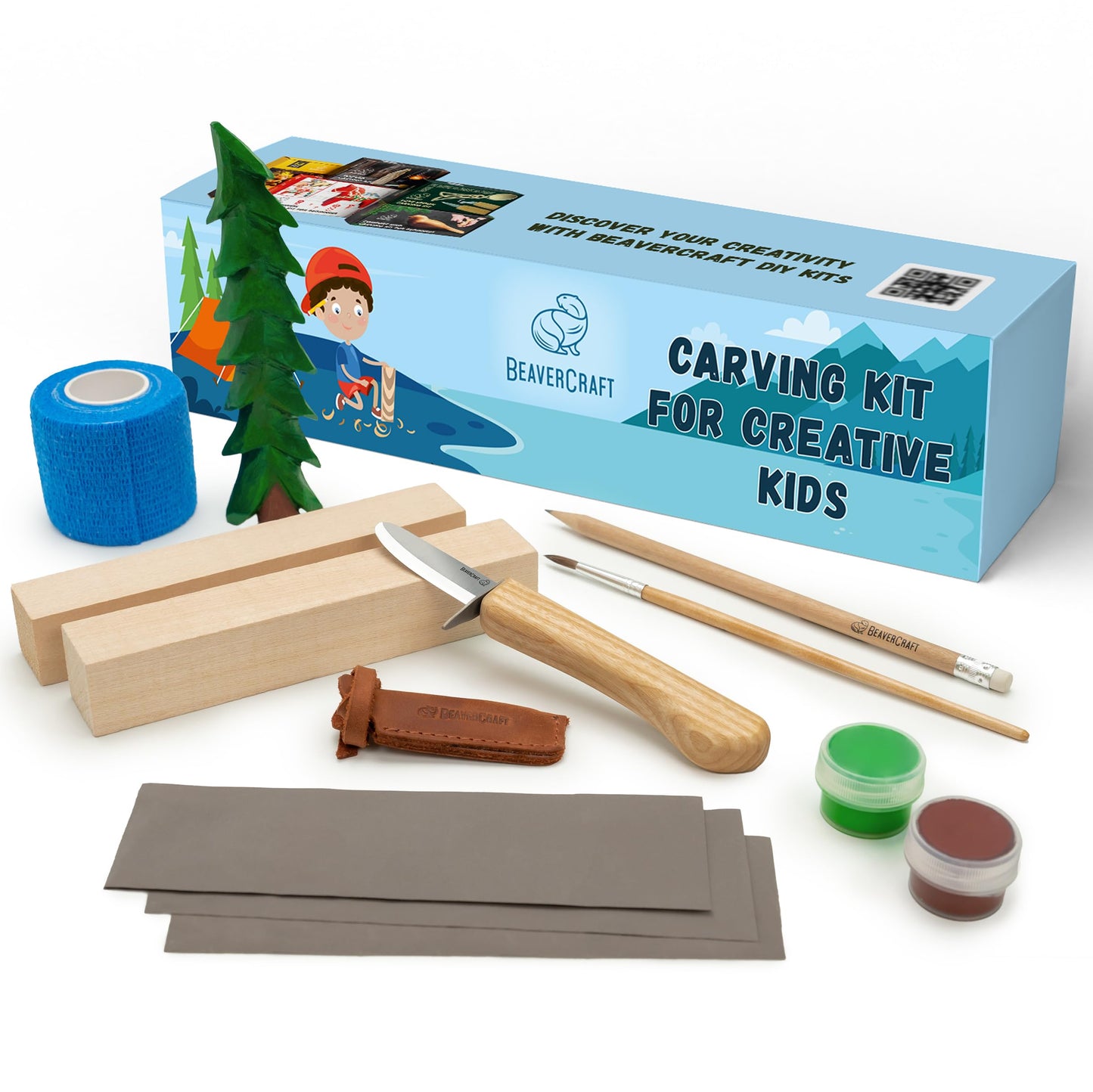 BeaverCraft Wood Carving Kit for Kids & Beginner DIY08 - Wood Whittling Kit for Kids 14+ Woodworking Starter Hobby Kits for Boys Wood Crafts Projects DIY Gifts, Carving Set Whittling Knife & Basswood