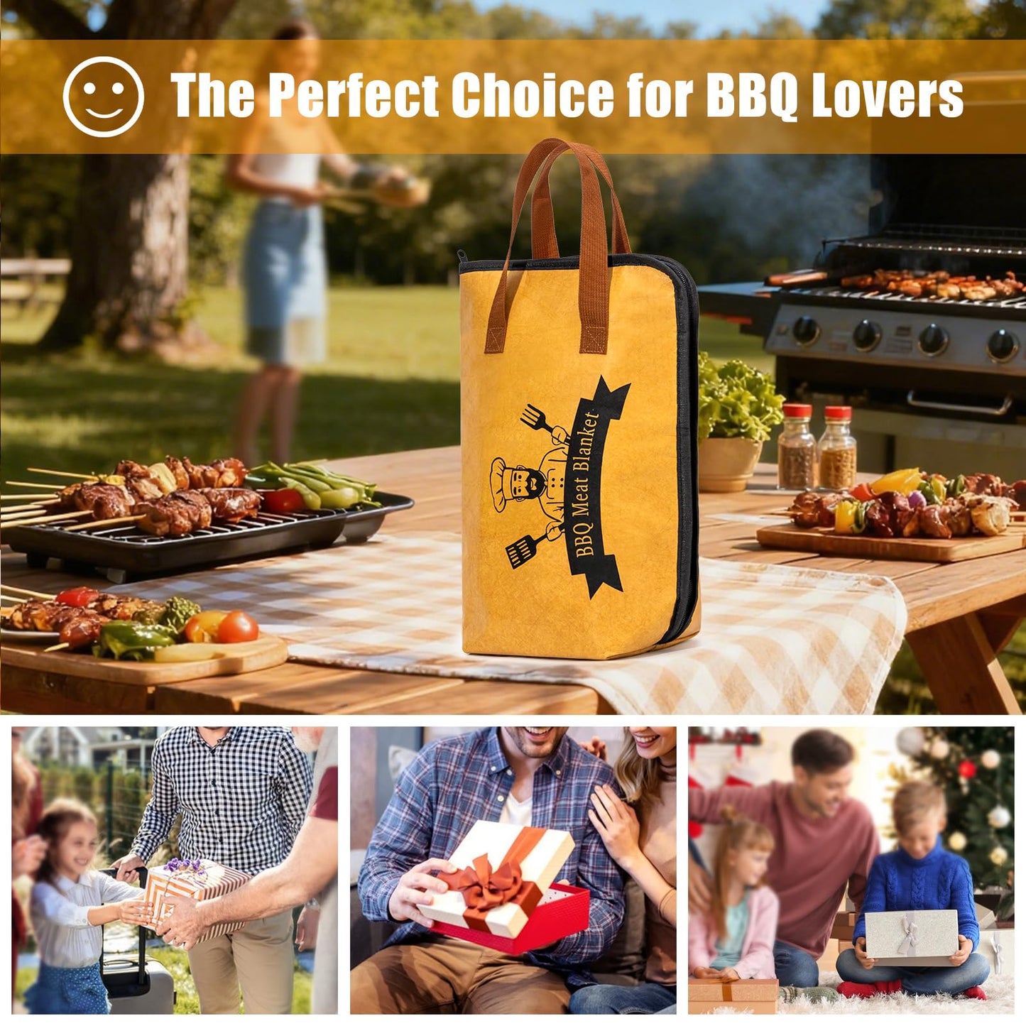 4PCS BBQ Blanket for Resting Meat, Grill Blanket with BBQ Tool Set, 21IN Reusable Smoker Meat Resting Blanket with Wide Mouth for Large Brisket Turkey, Ribs, Steak, Pork Shoulders