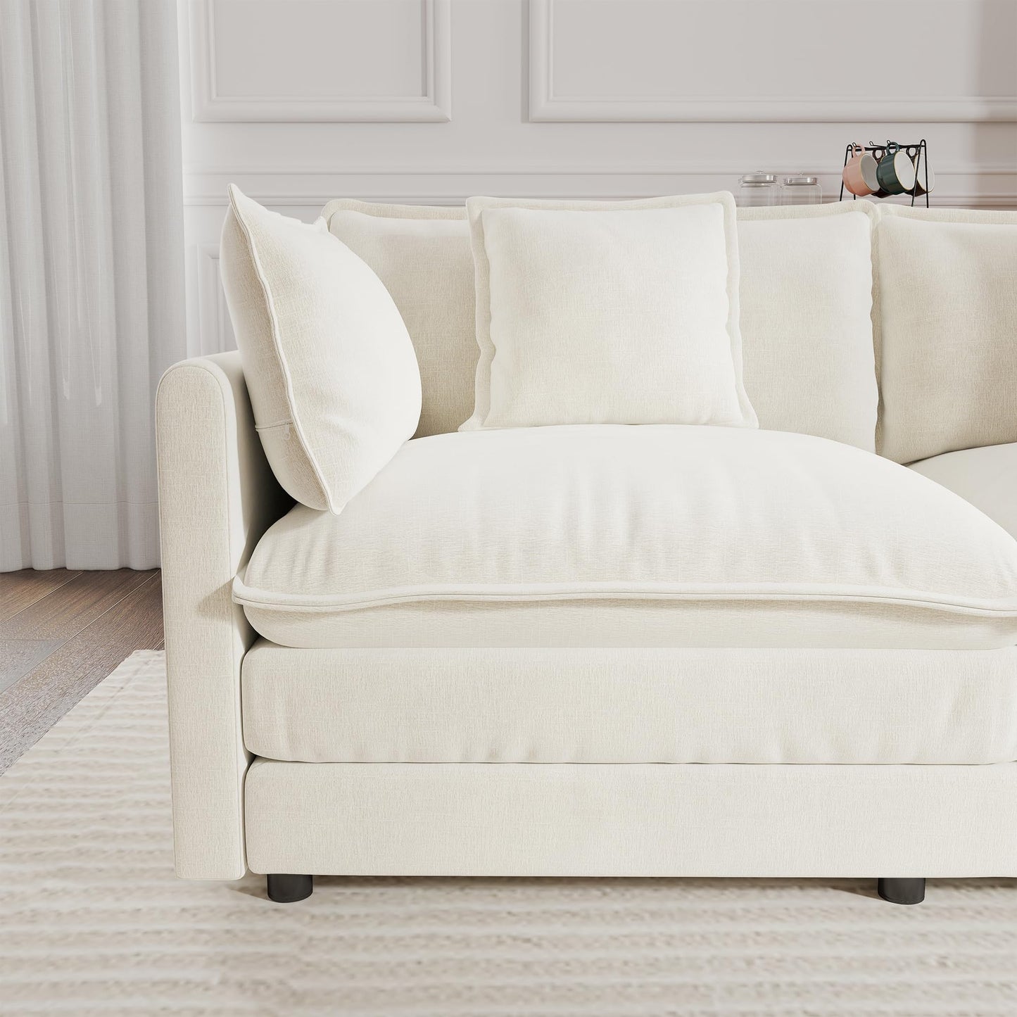 KEIKI 2-Piece Sofa Set with 2 Oversized Chenille Single Sofa, Upholstered Modern Style 2-Seater Lounge Accent Chair Set with 2 Pillow, High-Density Foam Cushions, for Apartment, Living Room, White