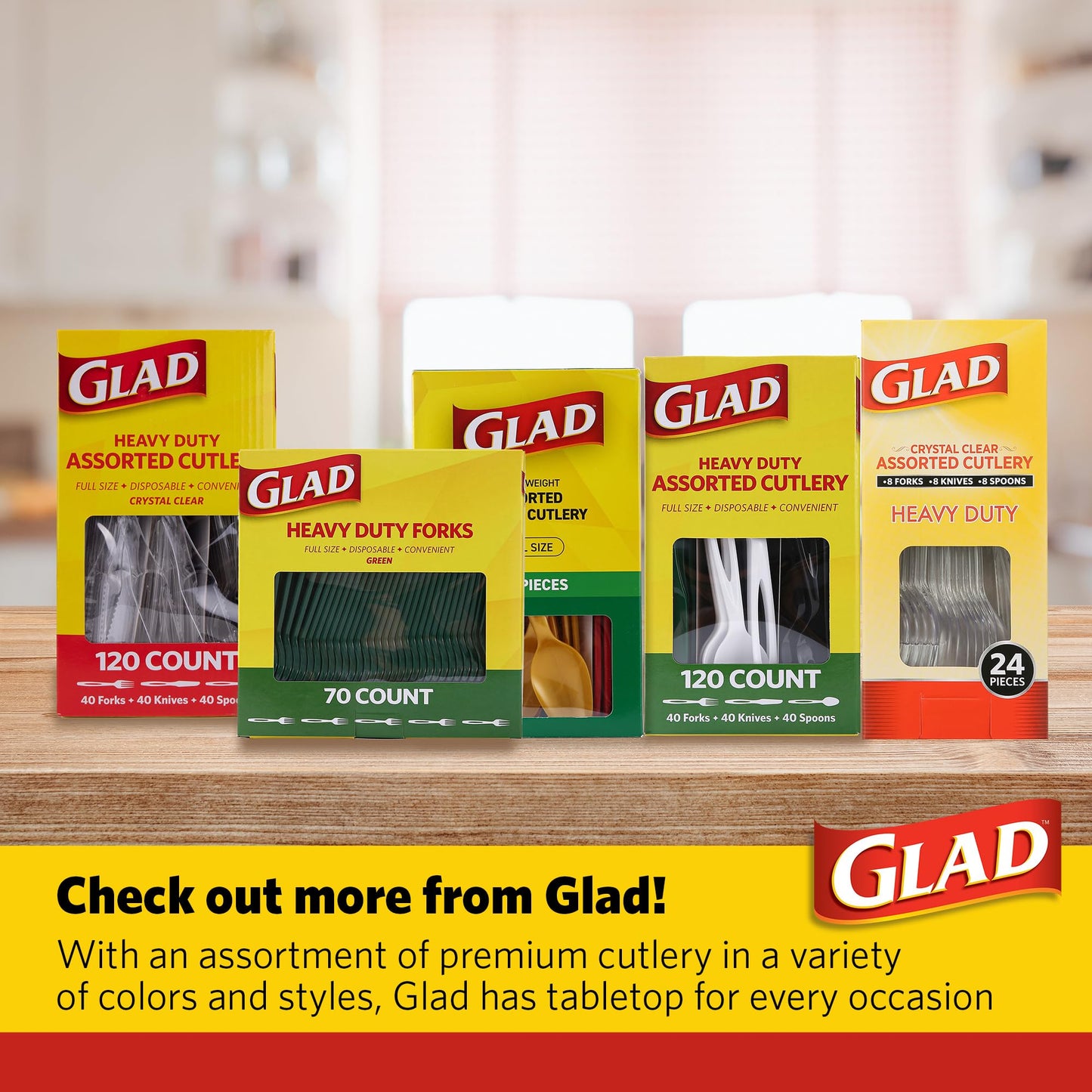 Glad Clear Disposable Cutlery Set with Heavy Duty Plastic Forks, Knives, and Spoons, Reusable Dishwasher Safe Plastic Utensils for Parties and Everyday Use, 240 Count