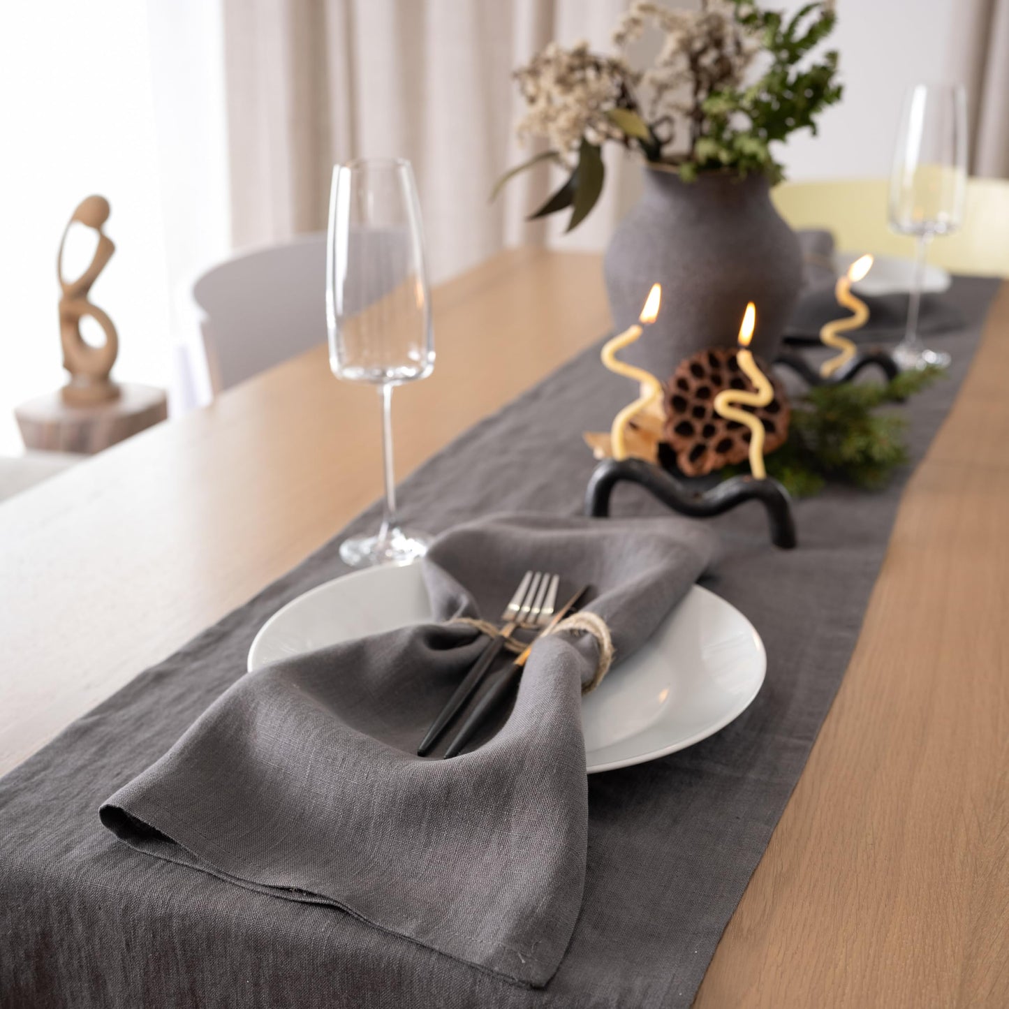 HOUSE OF FLAX Linen Dinner Napkins 18 x 18 Inch - 100% Flax Linen Napkins - Stone Washed Pure Linen Cloth Napkins (Ash Grey, 18" x 18"(Set of 4))