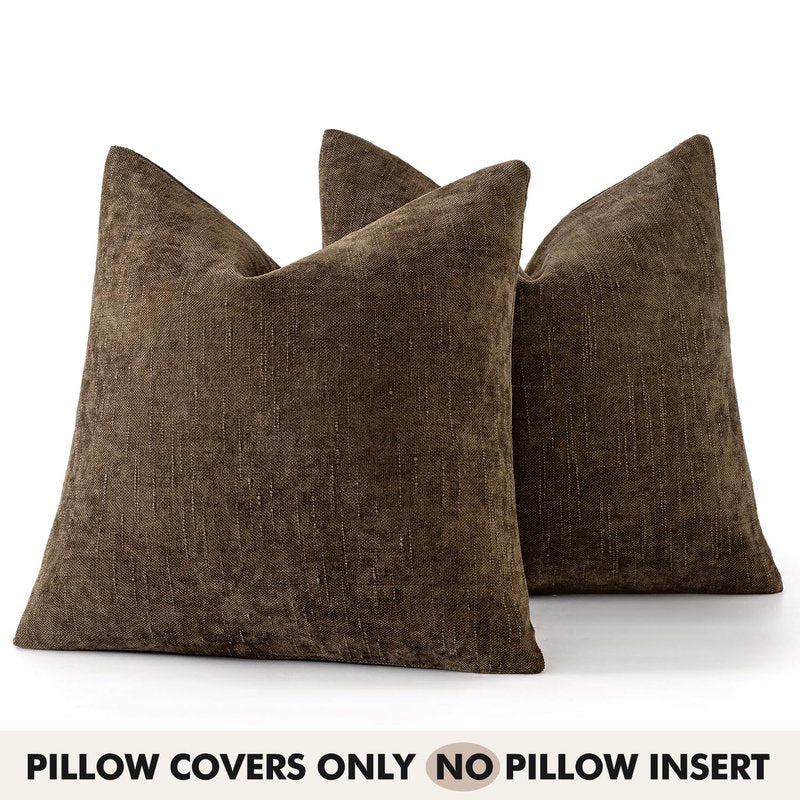 Woaboy Set of 2 Textured Throw Pillow Covers Decorative Soft Accent Square Chenille Pillowcases Neutral Farmhouse Modern Home Decor for Couch Sofa Bedroom Living Room 20x20 Inch,Brown Chocolate