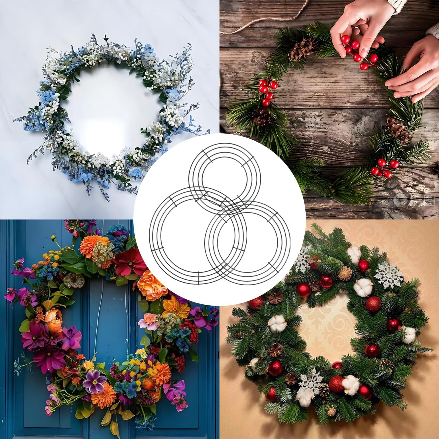 Mormchlots 6pcs Wreath Frame,Metal Wreath Form Dark Green Wire Rings,DIY Round Wreaths for Crafts & Floral Decorations on Weddings/Christmas Home Party Celebrations(Mix)