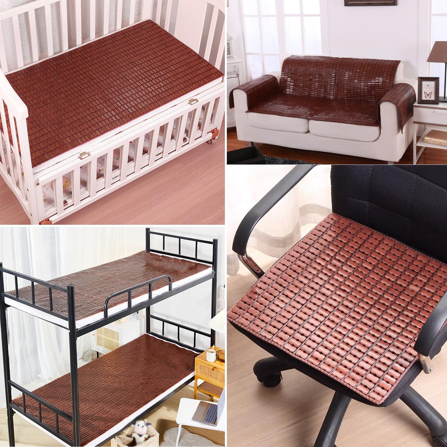 Cooling Bamboo Bed Mat - Breathable Summer Sleeping Pad for Single & Double Beds Sofas Floors & Chairs - Foldable Soft Comfortable Cooling Mat for Mahjong & Relaxation