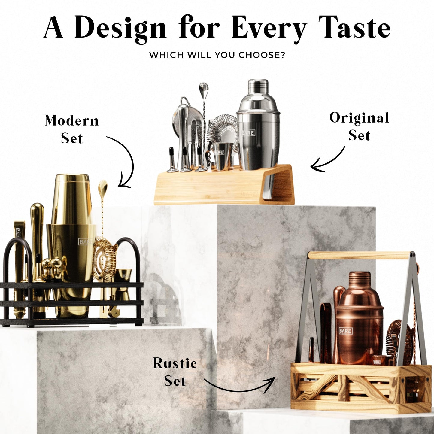 BARE BARREL® Mixology Bartender Kit Bar Set | 14-Piece Cocktail Shaker Set | Martini Barware Mixing Tools for Home Bartending | Incl. 35 Recipe Cards | Gift Set (24oz Cobbler Shaker, Jet Black/Black)