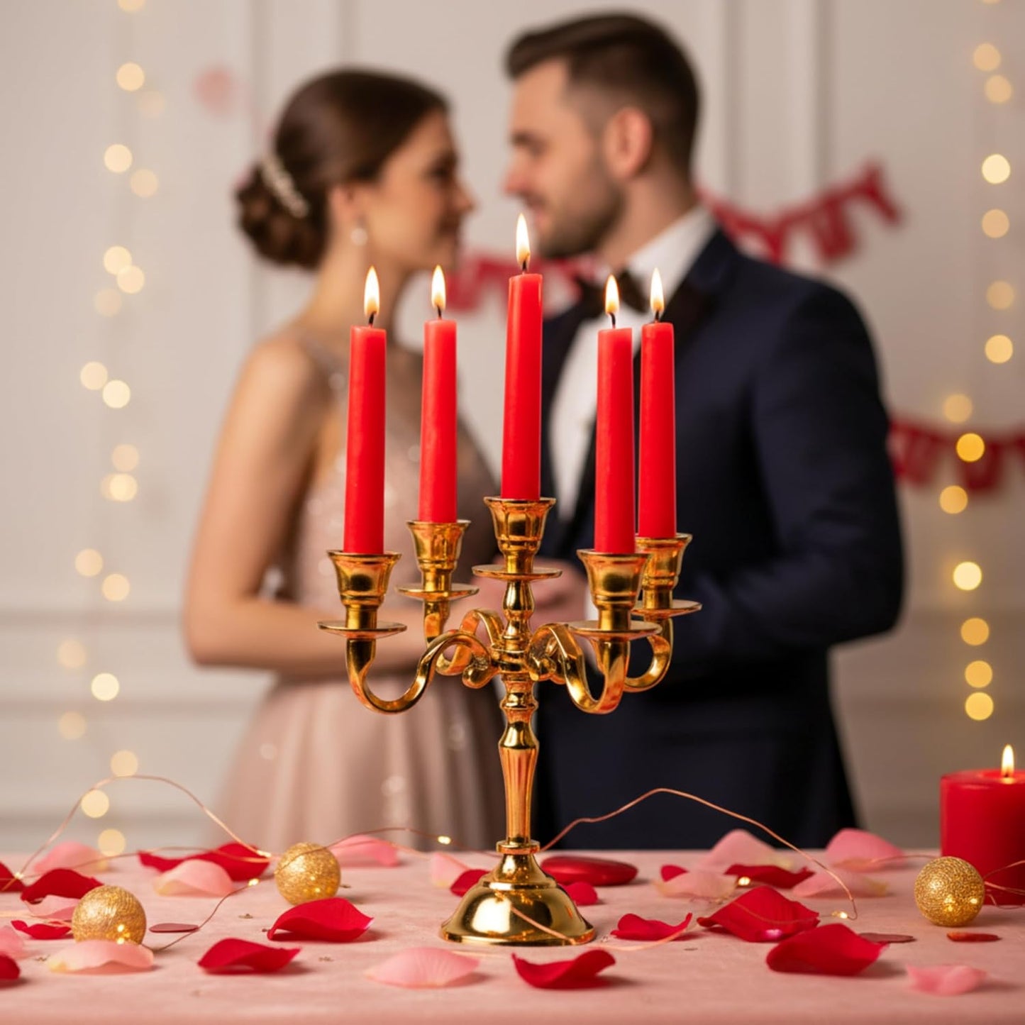 Rely+ 5 Arm Baby Candelabra - Gold Glossy Taper Candle Holders for Gothic Home Decor | 8 Inch Centerpiece