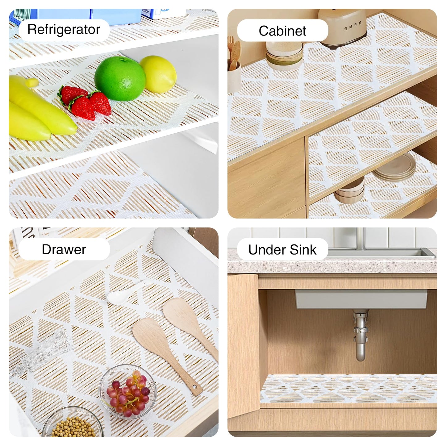 Drawer and Shelf Liner for Kitchen Cabinet,Non-Adhesive Cabinet Liner 12in x 20FT,Waterproof Shelf Paper Non-Slip Mats Cupboard Liners Contact Protect Dresser/Shelves/Table-Brown Stripes